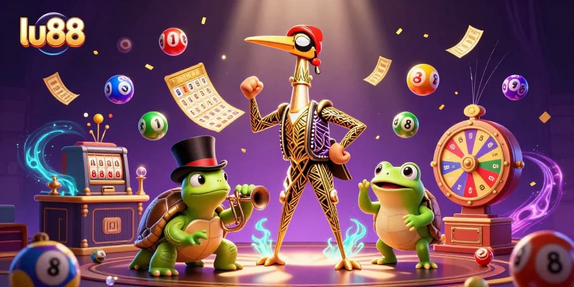 Experience thrilling gameplay at lu88 with colorful lottery elements and engaging casino characters.