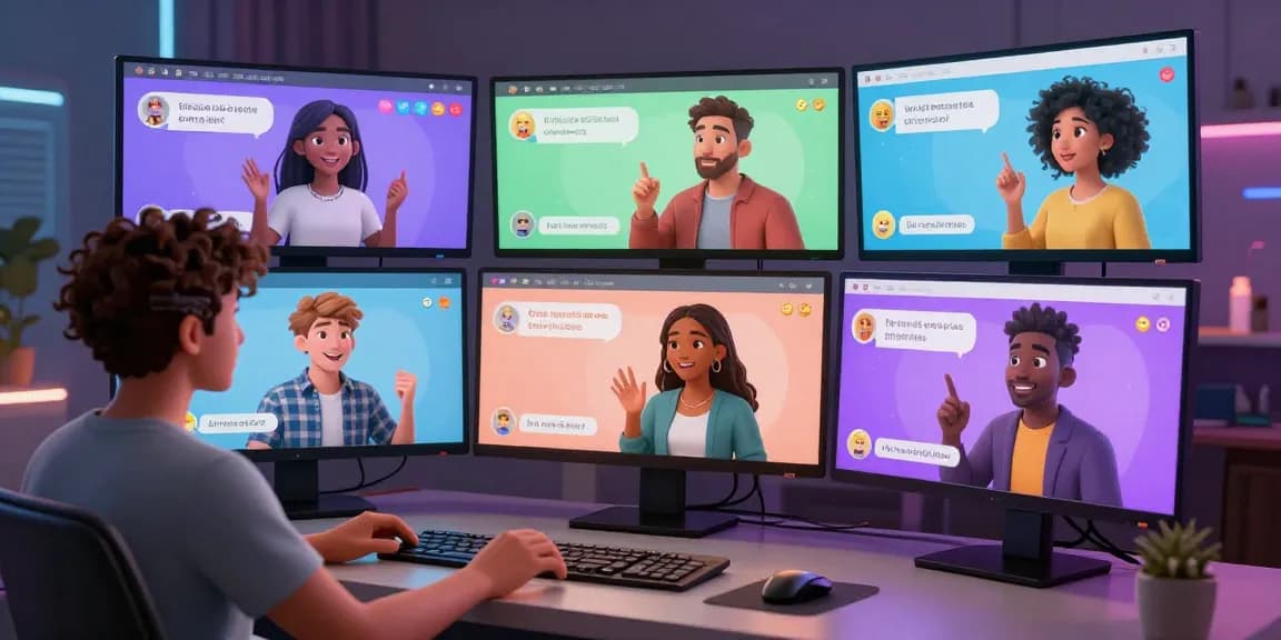 An engaging chat room scene illustrating ai sex chat interactions in a vibrant, digital environment.