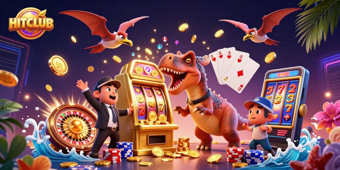 HITCLUB showcases a pachycephalosaurus winning jackpots in a vibrant casino scene.