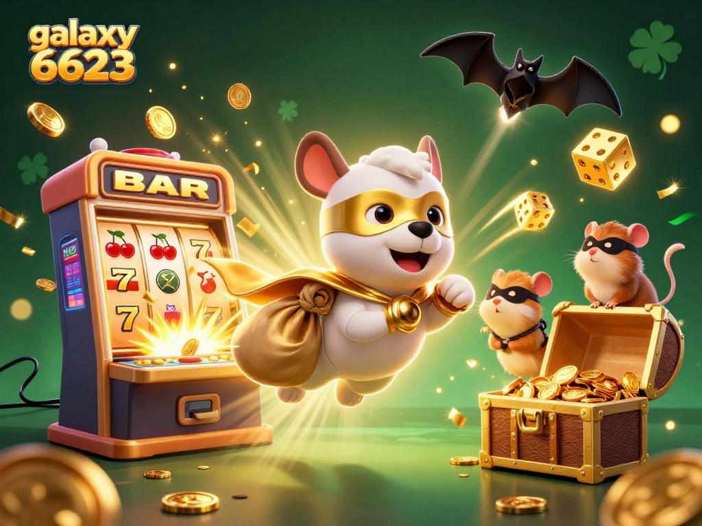 Experience thrilling jackpots with galaxy 6623 in a vibrant casino scene featuring heroic characters.