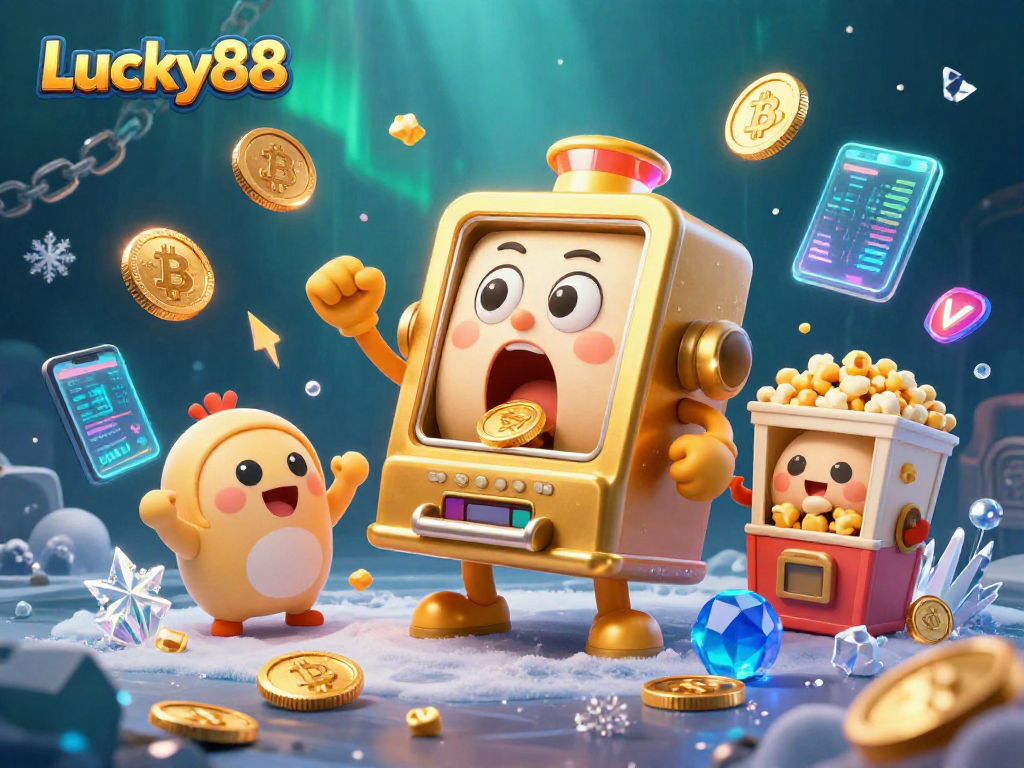 Experience the thrill of Lucky88 as the animated slot machine celebrates a jackpot with coins flying everywhere.