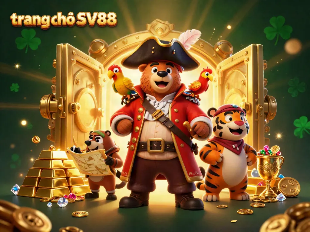 Engage in exciting gameplay at trang chủ SV88, featuring vibrant 3D characters and a treasure-filled casino scene.