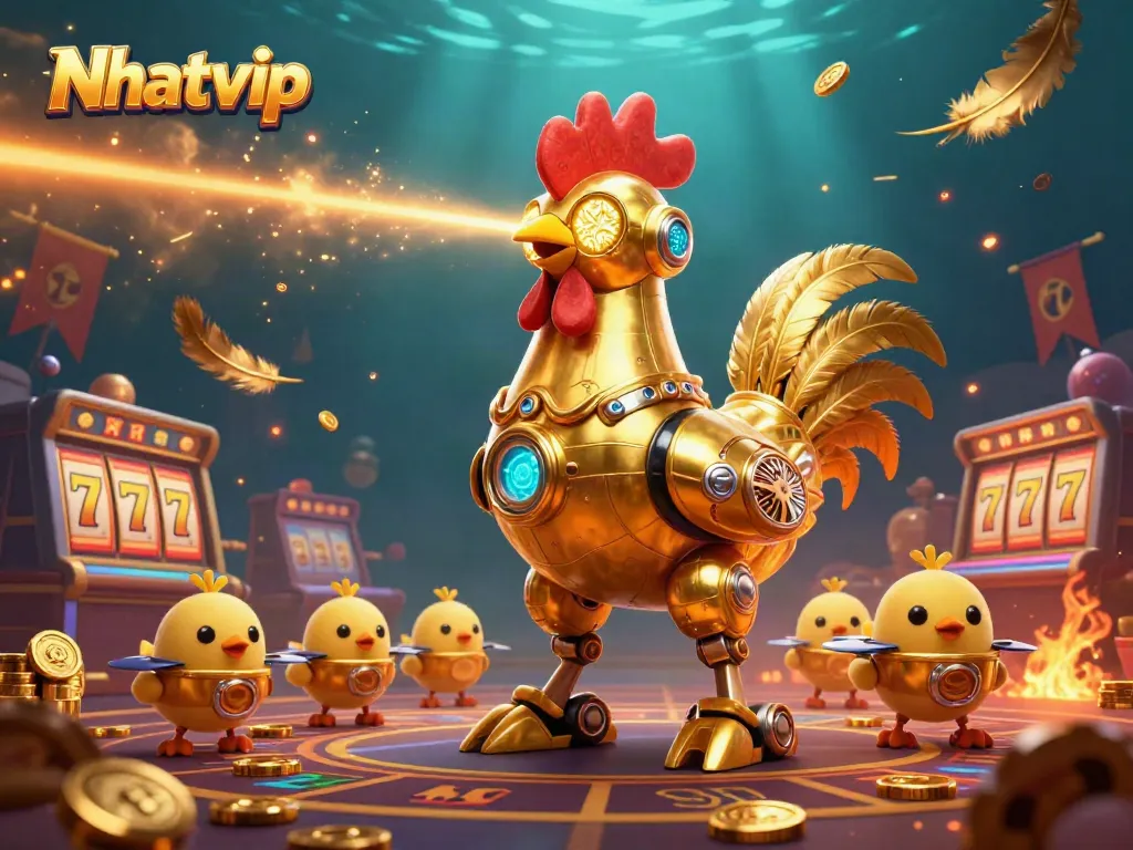 Nhatvip engages players in an immersive gaming adventure with futuristic characters and vibrant casino elements.