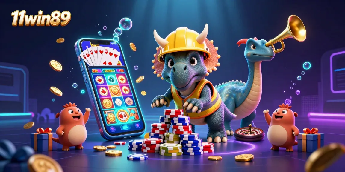 Experience the excitement of 11win89 with vibrant gaming elements and celebrating characters in a lively casino scene.