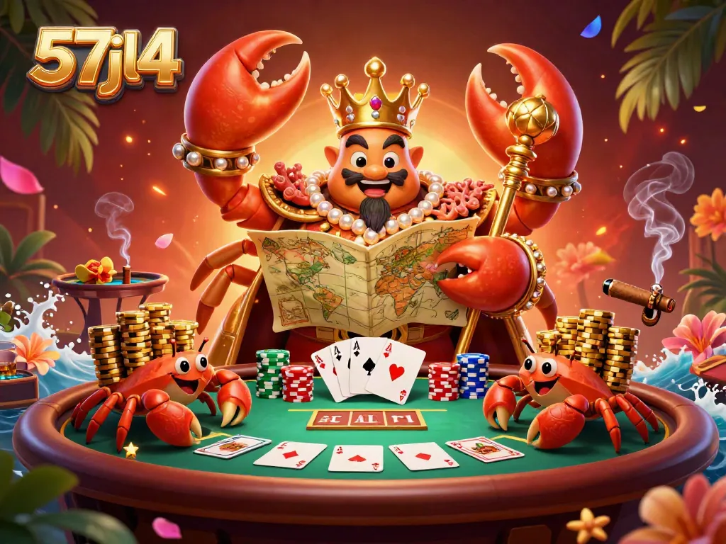 Bet big with 57jl4 as the golden crab emperor leads a lavish poker scene filled with colorful chips.