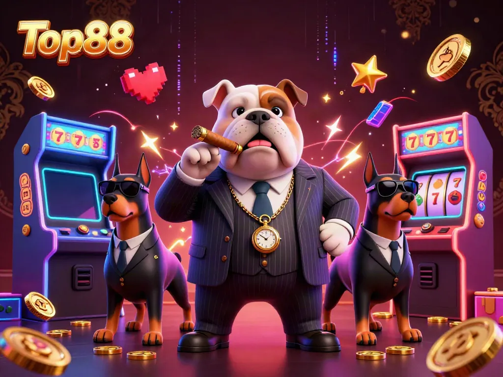 Experience high-stakes action with Top88's thrilling casino gaming featuring vibrant slots and animated characters.