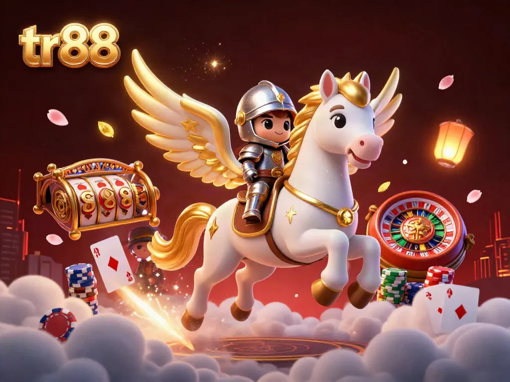 Experience the thrill of tr88 gambling with a celestial horse and shimmering casino elements.