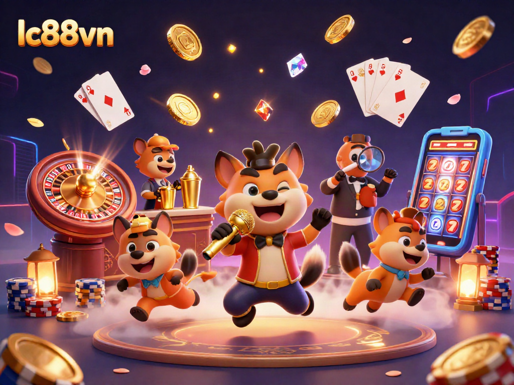 Watch hyenas host an exciting lc88vn comedy casino with drinks and IDs, amidst a vibrant casino atmosphere.