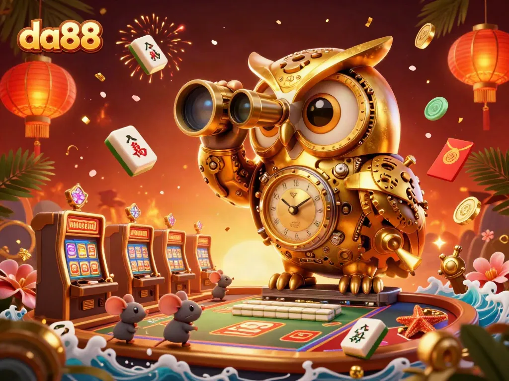 Engage with da88: a vibrant 3D illustration showcasing a casino scene filled with festive elements