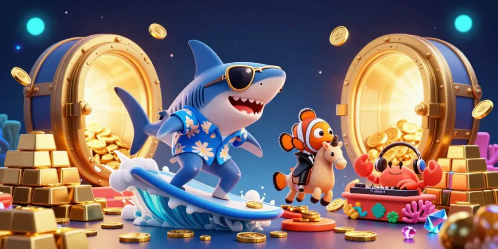 Experience the thrill of xoilac with a vibrant 3D illustration featuring casino elements and cartoon characters.