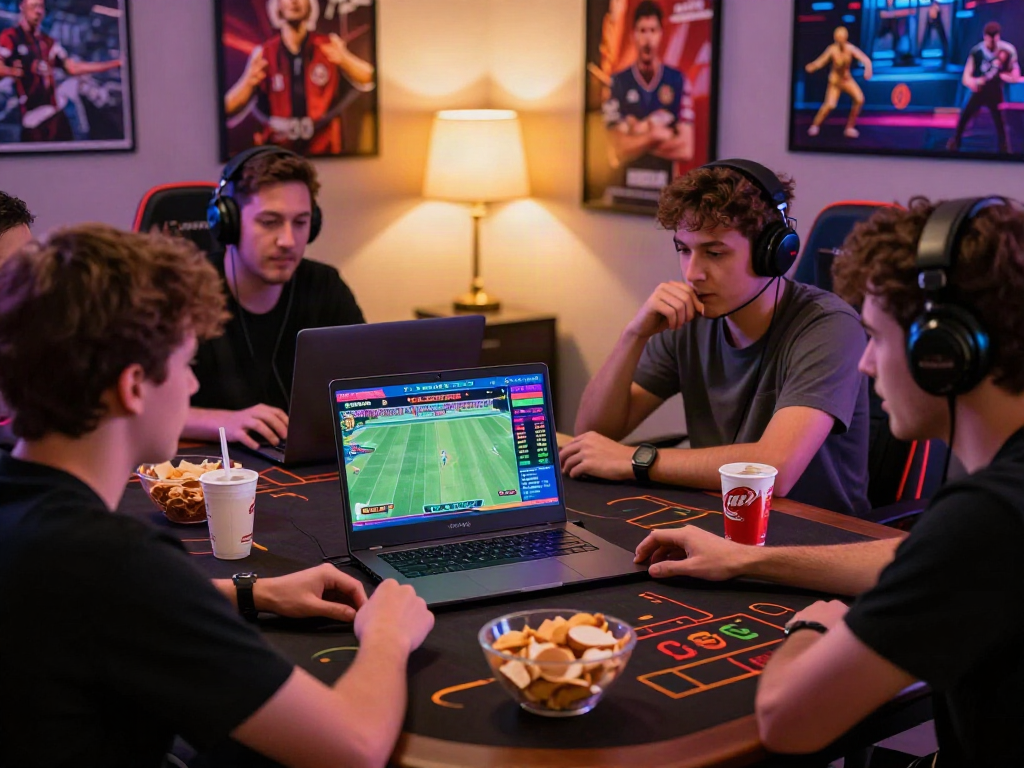 Exciting gaming scene with friends engaging in 먹튀스팟 betting activities online
