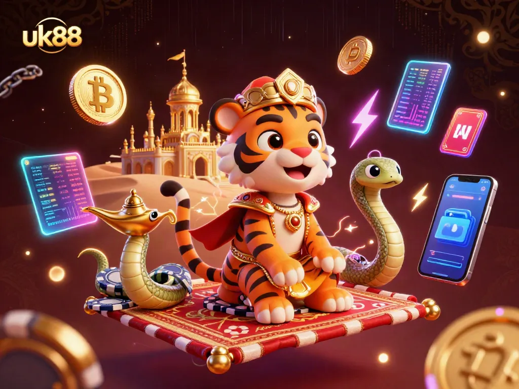 Experience the magic of uk88 casino with a thrilling Arabian Nights scene filled with games and rewards.