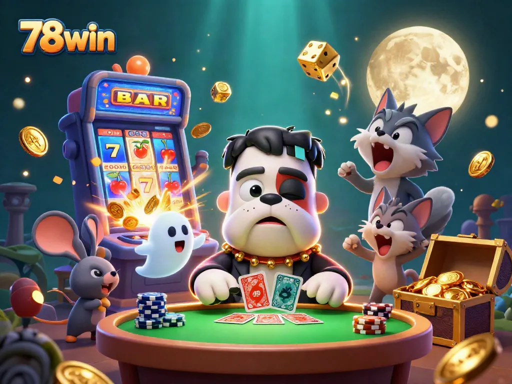 Experience excitement at 78win's vibrant casino scene featuring dynamic characters and games.