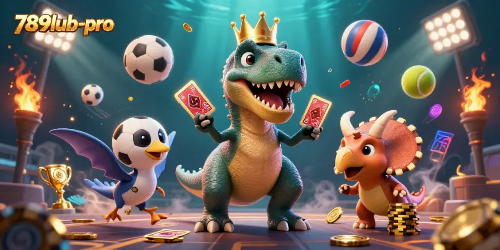 Engage with the exciting twists of 789lub-pro in a vibrant 3D casino illustration featuring playful characters