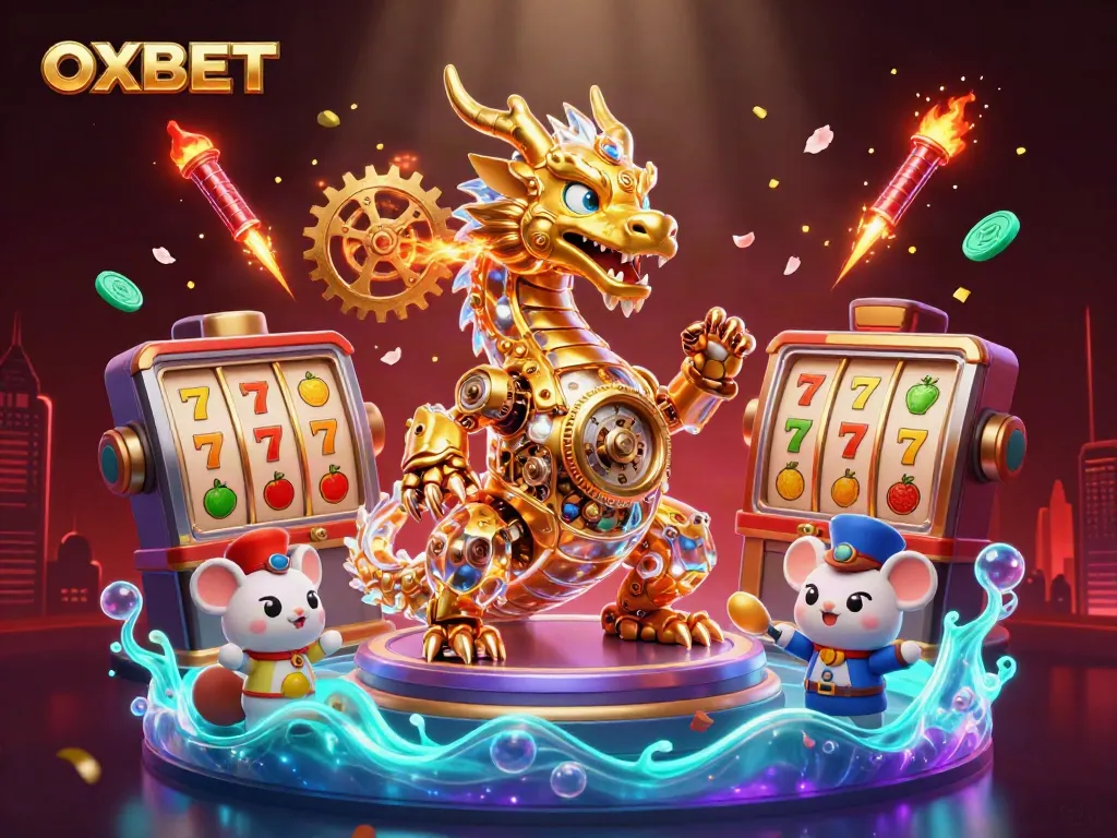 Experience thrilling gameplay at OXBET with a golden dragon and vibrant casino elements.