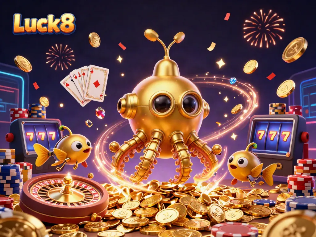 Experience Luck8 with a vibrant casino scene showcasing golden treasures and dynamic game elements.