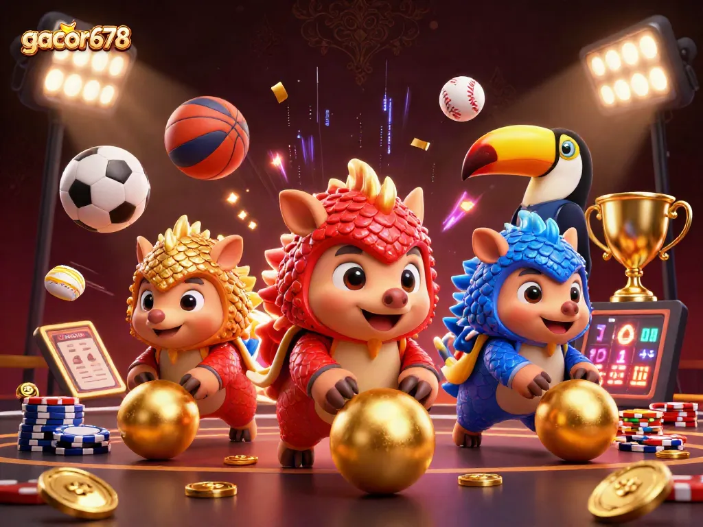 Betting with gacor678, a lively illustration showcasing cartoon pangolins competing in a casino.