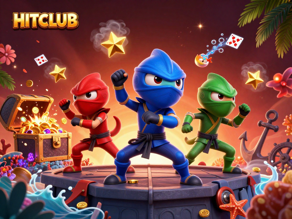 Experience the thrill of HITCLUB with a vibrant illustration showcasing casino elements and colorful characters.