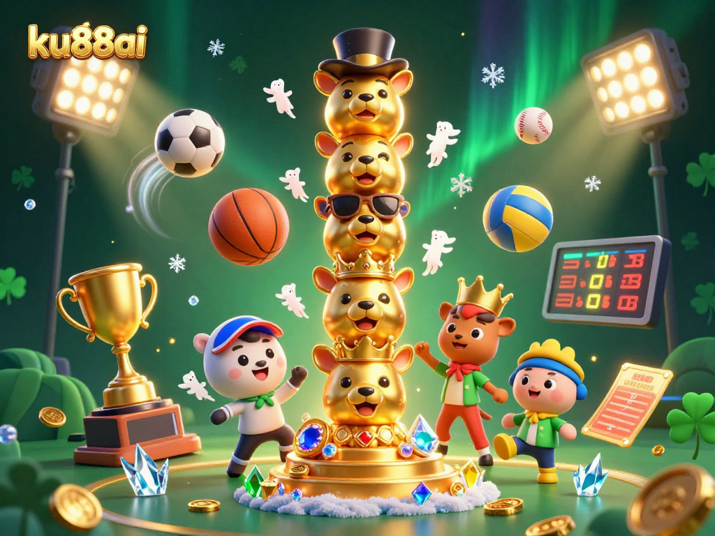 Experience exciting sports betting action with ku88ai's vibrant 3D casino illustration featuring dynamic elements.