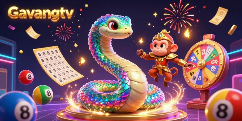 Engage with Gavangtv's vibrant lottery scene showcasing dynamic gaming elements and colorful characters.