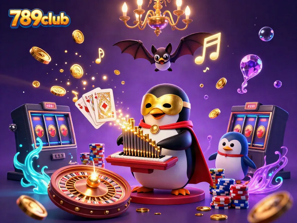 Experience the excitement at 789club with a mesmerizing 3D casino scene filled with golden coins and vibrant game elements.