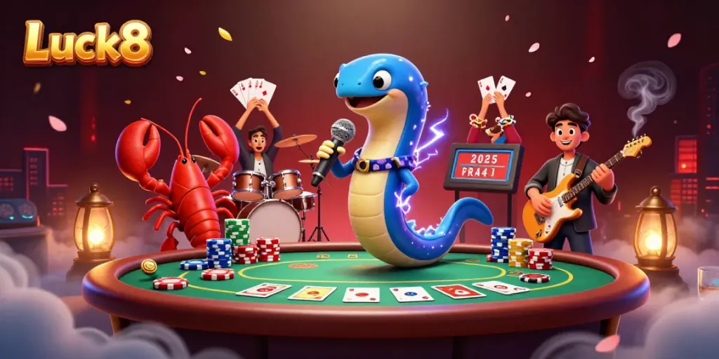 Experience electrifying casino action with Luck8 as cartoon characters groove underwater.