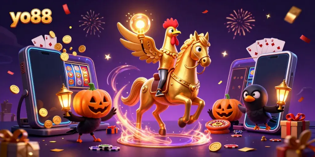 Experience excitement at yo88 with vibrant gold coins and engaging slot games exploding from a smartphone.