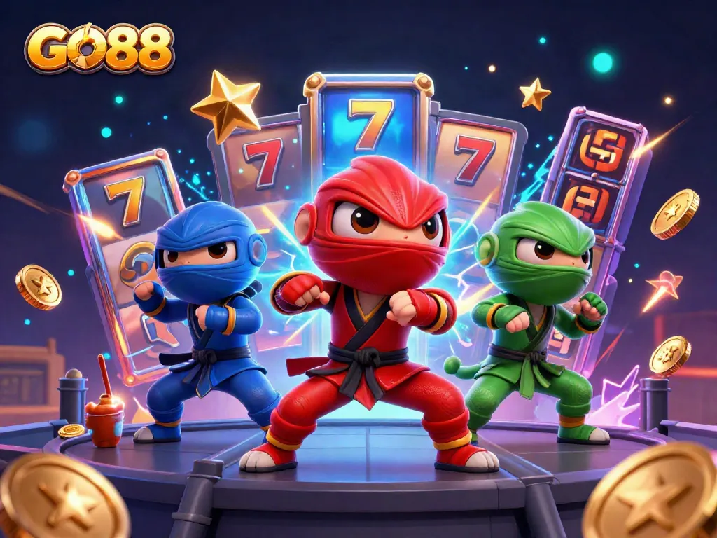 Unleash the excitement of GO88 with a dynamic chameleon ninja scene, showcasing thrilling casino vibes.