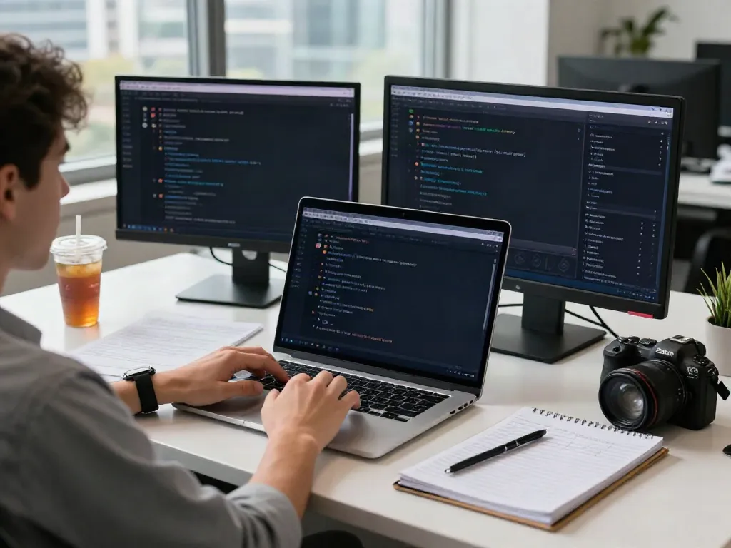 Engaging in unfiltered AI chat on a sleek laptop in a modern office.