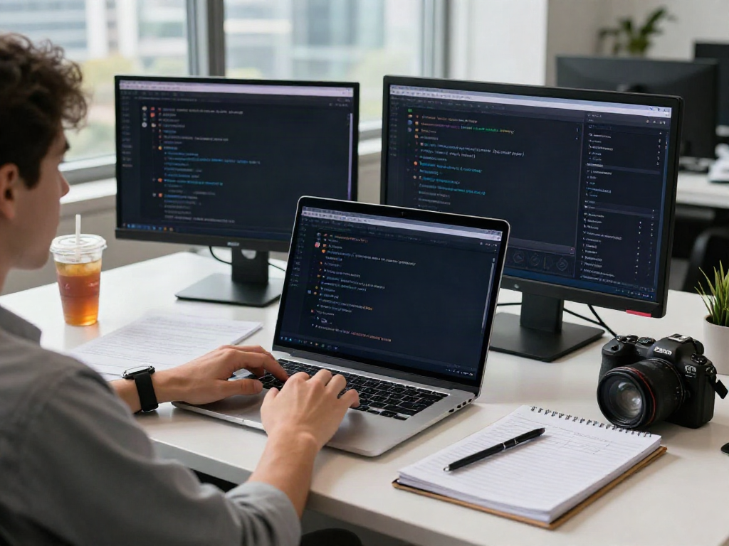 Engaging in unfiltered AI chat on a sleek laptop in a modern office.