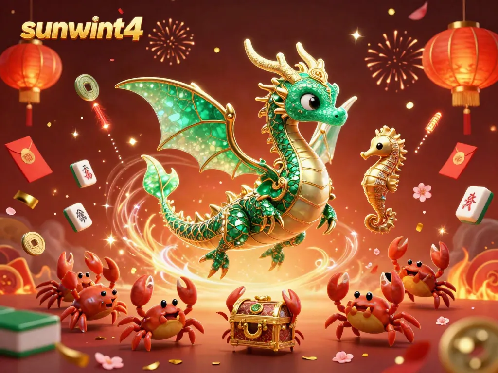 Engage with sunwint4's captivating 3D sea dragon treasure scene, showcasing dynamic tiles and festive symbols.