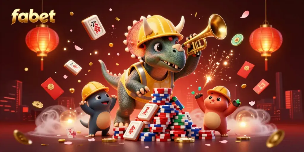 Engage with fabet's vibrant online casino, showcasing celebratory characters and dynamic gaming elements.