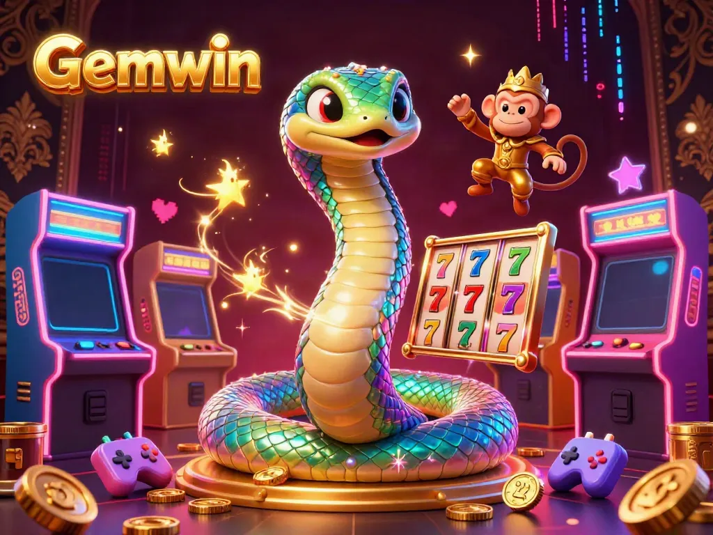 Engage in thrilling gameplay with Gemwin’s dynamic slot games featuring a vibrant rainbow serpent and playful monkey king.