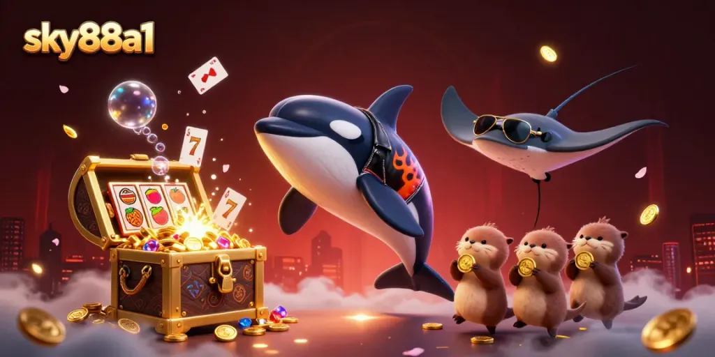 Experience thrilling wins at sky88a1 with action-packed gambling adventures, featuring vibrant sea creatures.